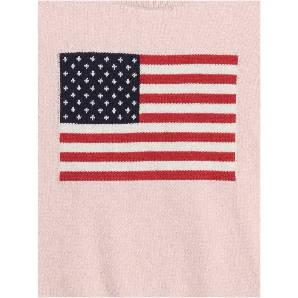 Gap Kids Pink Cotton Knit Crewneck Flag Pullover Sweater Long Sleeve 2Y
